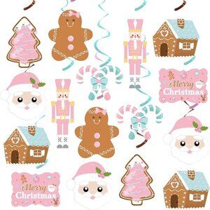 20 Pcs Gingerbread Man Theme Party Hanging Swirls Ceiling, Pink Cute Christmas